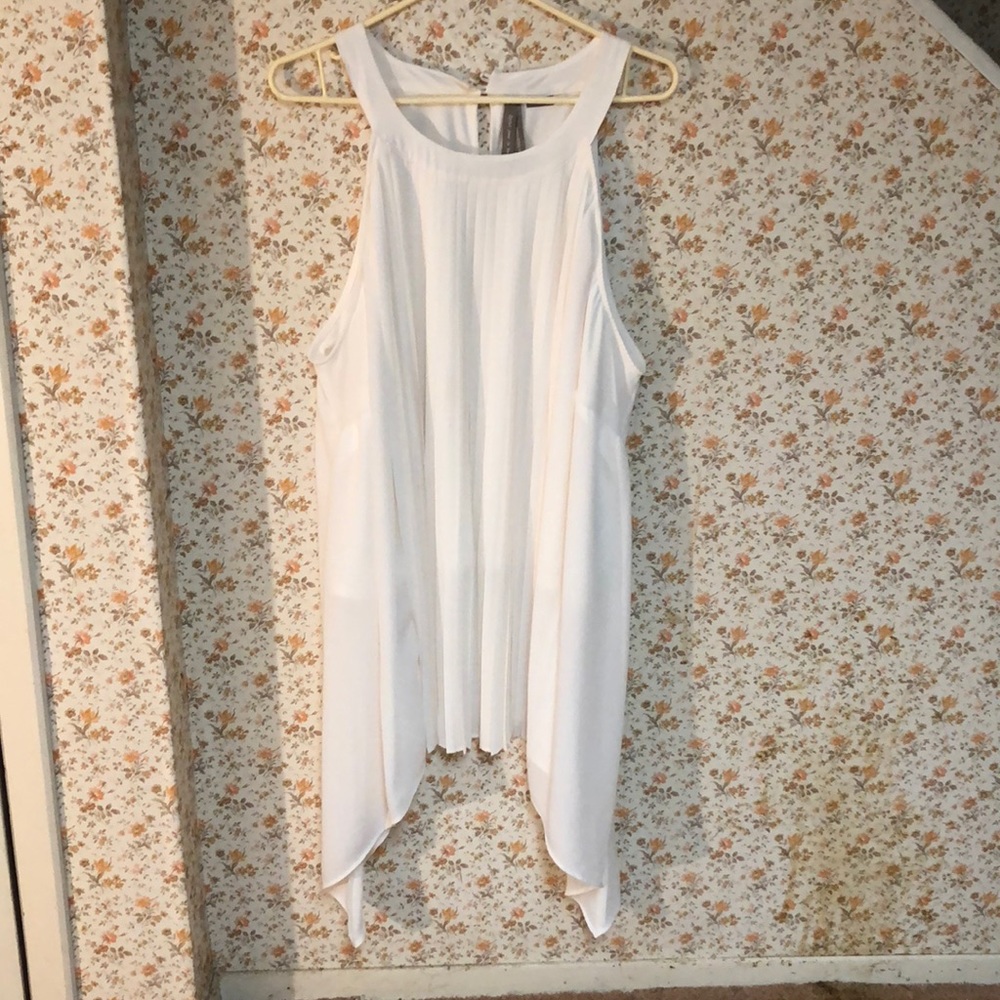 Cream pin tuck asymmetrical blouse